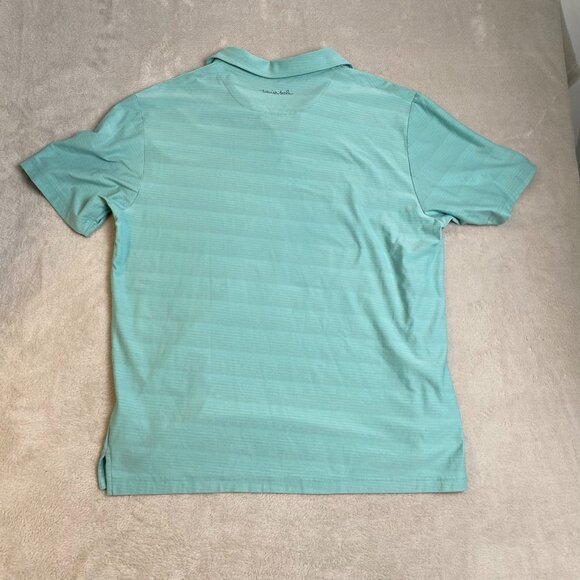 TravisMathew Mens Polo Shirt Size XL Light Blue Striped Short Sleeve Polyester B - Picture 8 of 8